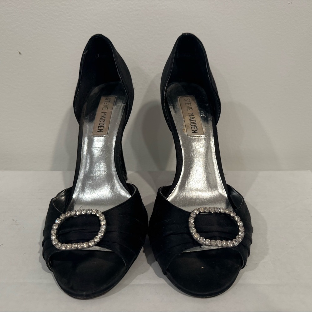 Steve Madden Black Heels with Rhinestone Buckle
